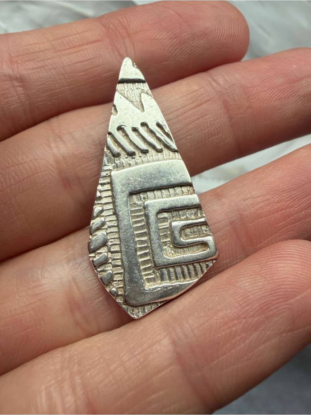 Stamped Teardrop Geometric Sterling Silver Pendant